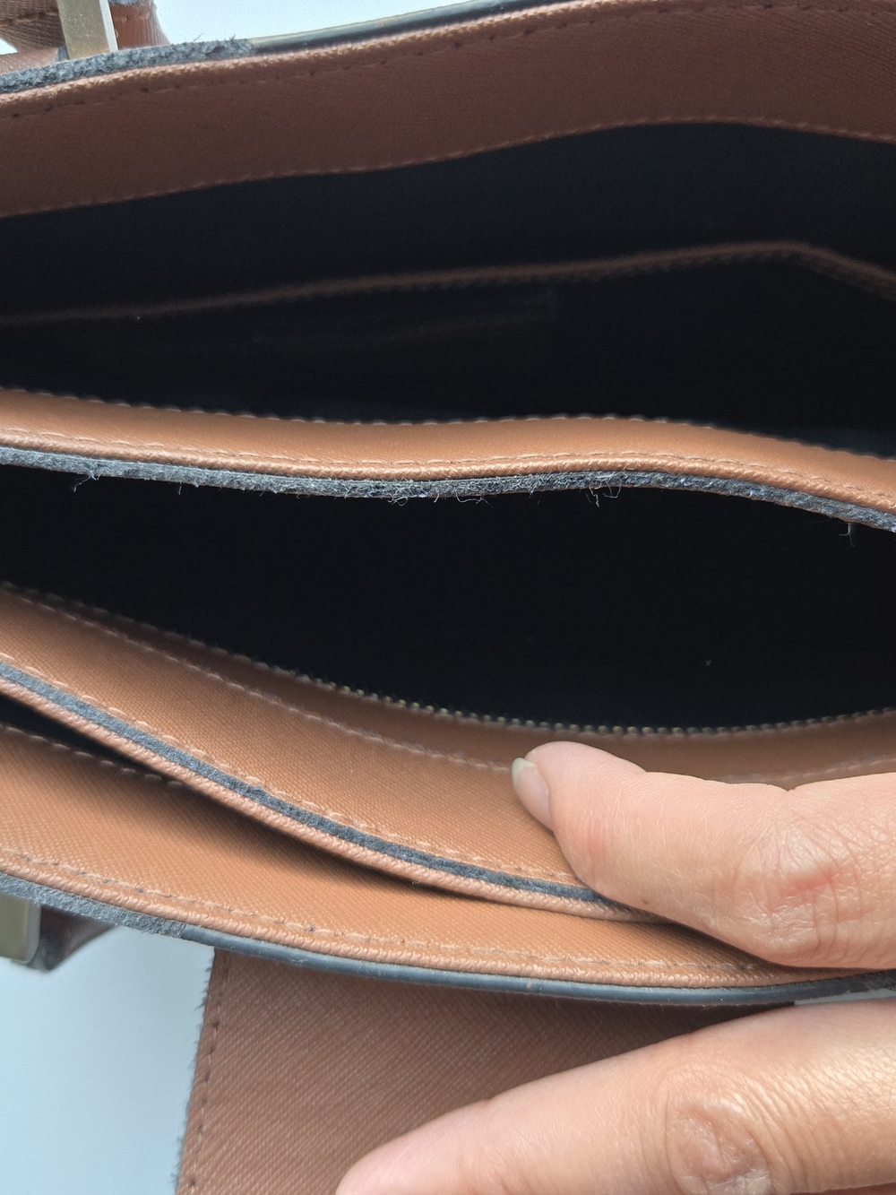 Calvin Klein Cognac Saffiano Leather Convertible Satchel Tote Bag - Picture 13 of 16